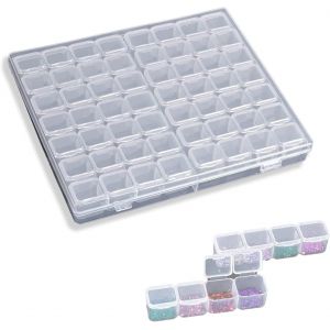 MEVRONISSHOP-56 Grilles Bo&icirc;te Rangement Perle Diamants, Compartiment en Plastique, Transparent Conteneur de Bijoux, Bo&icirc;te Organisateur avec S&eacute;parateur Transparent Amovible pour Accessoires - Neuf