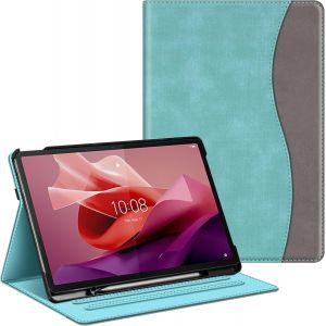 Coque pour Lenovo Tab P12 12.7 Pouces 2023 (TB370FU) - [Rangement de Stylet] Housse Fixation &iquest;&iquest; Multiposition, Etui avec Poche Frontale de Document, Turquoise - Neuf