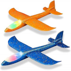 Paquet De 2 Avions L&eacute;gers &Agrave; Led, 17,5"" Grand Avion En Mousse &Agrave; Lancer, Avion Planeur &Agrave; 2 Modes De Vol, Jouet Volant Pour Enfants, Cadeaux Pour Gar&ccedil;on De 3 4 5 6 7 Ans, Plein Air - Neuf