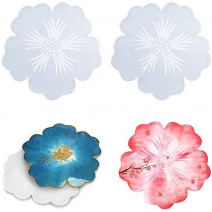 Moulle Silicone Resine Epoxy Plateau, Moule En R&eacute;sine &Eacute;poxy Fleurs Irr&eacute;guli&egrave;res, Moule &Eacute;poxy De Fleur Cr&eacute;ative, Moules De Coul&eacute;e Bricolage Cr&eacute;ative Pour Cr&eacute;er Sous-Verres En Agate D'art 2pcs - Neuf