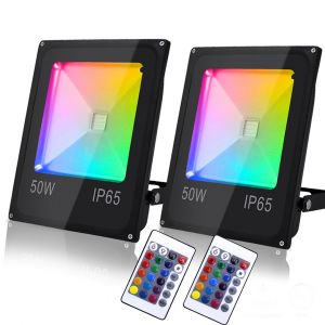 2x Projecteur LED RGB Avec T&eacute;l&eacute;commande Int&eacute;rieur/Ext&eacute;rieur noir-50W - Neuf