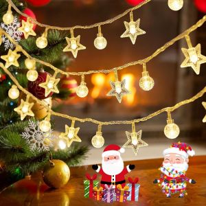 KAL-Guirlande Lumineuse De Étoile,Balle,6M 40Led Guirlande Lumineuse D'Intérieur,Étoile À Cinq Branches Fonctionnant À Piles Guirlande Lumineuse Étanche Pour Pot Jardin Camping Noël Décorations - Neuf