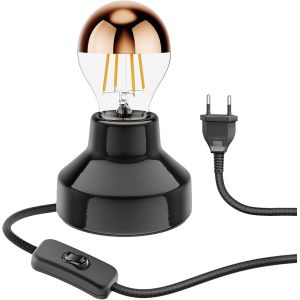 Lampe De Table En Porcelaine Tix,Ronde,Prise,Interrupteur,Noir + Lampe Led,839lm,Blanc Chaud - Neuf