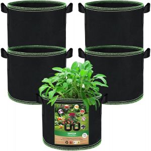 Sacs De Plantation,Lot De 5 Sac &Agrave; Plantes 11l,Sacs De Culture En Non Tiss&eacute; Pots Avec Poign&eacute;es,Sac Pots De Fleurs Respirants Pour Plantes L&eacute;gumes Fleurs- 3 Gallons - Neuf