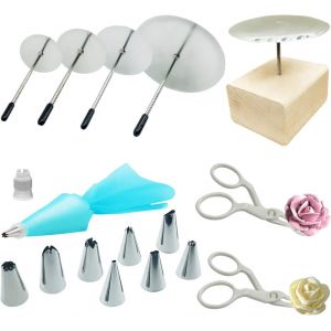 Subzonal-17 Pcs Cake D&eacute;coration Nails, 4 Taille Cake Aiguille De Fleur Clou, Ciseaux En Plastique, Support Bois Et Outil De Buse &Agrave; Desserts Pour La Production De G&acirc;teaux - Neuf