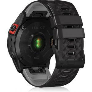 22Mm Quickfit Silicone Bracelet Pour Garmin Tactix 8 47Mm/Descent G2/G1 Solar/Epix (Gen 2)/Epix, Sport Bracelets Pour Garmin Fenix E 47Mm/Fenix 8 47Mm/7 Pro/7/6/6 Pro/5/5 Plus - Noir/Gris - Neuf