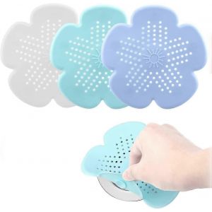 Lot de 3 bondes de douche, couvercles de bonde en silicone en forme de fleur avec 5 ventouses, bouchons d'&eacute;vier antid&eacute;rapants adapt&eacute;s &agrave; la salle de bain, la baignoire et la cuisine, faciles &agrave; installer - Neuf