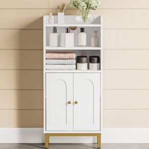 SUBZONAL-Meuble de Salle de Bain, Armoire de Salle de Bain, Meuble de Rangement avec 2 Portes, avec Compartiment Ouvert, &Eacute;tag&egrave;res R&eacute;glables, 20 x 37 x 83 cm, Blanc BC48213G - Neuf