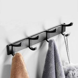 ERYI-Porte-Manteau Mural En Aluminium Avec Double Crochets Porte-Serviettes Mural Robuste Cintres Métalliques Pour Chambre Salle De Bain Cuisine Entrée Couloir Hôtel (Noir, 4 Crochets) - Neuf