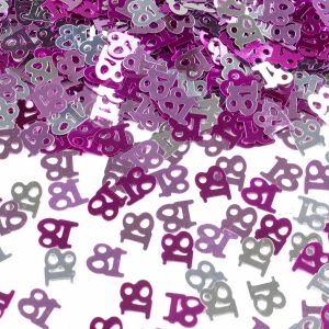 Confettis Anniversaire 18 Ans - Rose Prune Rouge Argent 30g avec Carte Papier Numéro Pour Anniversaire Mariage Fête Décorations - Neuf
