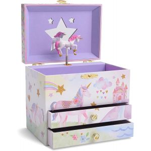 Boîte à Musique de Rangement de Bijoux pour Fille,Licorne À Paillettes,avec 2 Tiroirs de Rangement-Mélodie Le The Beautiful Dreamer - Neuf