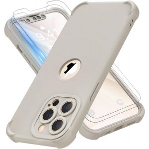 Pps-Coque Pour Iphone 13 Pro + 2 Pièces Verre Trempé Protection Écran, 2 En 1 Antichoc Souple Silicone Tpu Arrière Rigide Pc Avant Housse De Protection Pour Iphone 13 Pro Case 6,1"" Pierre - Neuf