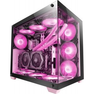 AOUL-Mcv4, Tour Gaming Custom Xxl E-Atx, Fenêtre Verre Trempé Avant Et Latérale Sans Cadre, Structure Modulaire À Double Chambre, Rose - Neuf