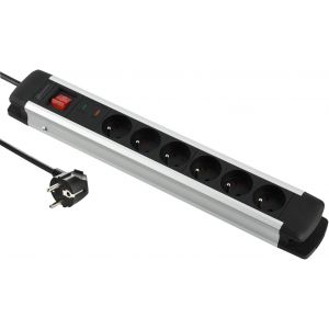 Alu-Line Bloc Multiprise 6 Prises avec Corps en Aluminium et Protection Contre Les surtensions, 2M, Noir - Neuf