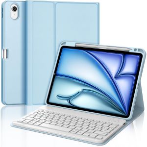 Clavier pour iPad Air 11 Pouces M3 2025, Étui Clavier Détachable sans Fil Bluetooth, Keyboard AZERTY Français pour iPad Air 11 M2 2024/M3 2025 11 Pouces (Bleu Ciel) - Neuf