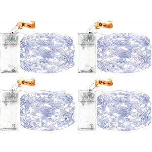TRAHOO-&reg; Lot de 4 guirlandes lumineuses LED avec minuteur - 2 m - 20 LED - Micro fil de cuivre - Guirlande lumineuse d'int&eacute;rieur - Blanc froid - Avec minuterie - Pour mariage, Nouvel An, No&euml;l - - Neuf