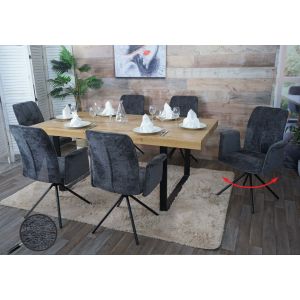 Lot de 6 chaises de salle &agrave; manger HWC-N99, pivotantes Accoudoirs Auto-Return, tissu/textile chenille (340g/m&sup2;) Oeko-Texgris fonc&eacute; - Neuf