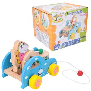 Jouet De Voiture A Tambour En Bois Pour Enfants, Jouet De Marche Pour Apprendre Aux Tout-Petits (Vache) - Neuf