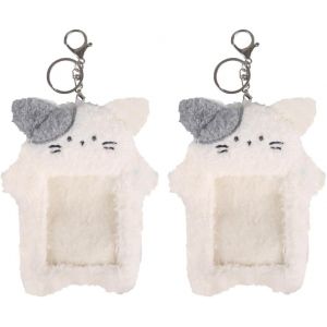 KAL-Porte-Cl&eacute;s Porte Cartes Photo En Peluche, 2 Pcs Housse De Protection Carte Femme, Pour Badge, Carte D'&Eacute;tudiant, Badge D'Identit&eacute;, Photo - Neuf