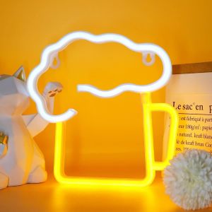 Lampe N&eacute;on Led En Forme De Bi&egrave;re, D&eacute;coration Murale &Agrave; Piles Et Usb, Veilleuse &Agrave; Suspendre Pour Bar, Bo&icirc;te De Nuit, Maison, Pub, Magasin, Vacances, F&ecirc;te D'anniversaire - Neuf