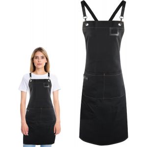 Loranka-Tablier Cuisine Femme 67x90cm Imperm&eacute;able, Tablier Barbecue Homme Ajustable, Tablier Toile De Chef Serveuse Cuisson Avec 2 Poches Pour Patisserie Boulangerie Restaurant (Noir) - Neuf
