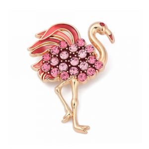 Broche Flamant Rose Strass En Verre Rose - Neuf