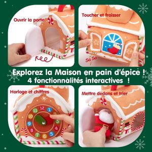 Jouet b&eacute;b&eacute; 6 Mois,Maison en Pain d'&Eacute;pices de No&euml;l-Jouet Eveil Bebe 6-12 Mois,Jouets Sensoriel en Peluche,Jeux Montessori Enfant Cadeau pour Bebe 1 an Gar&ccedil;on Fille - Neuf