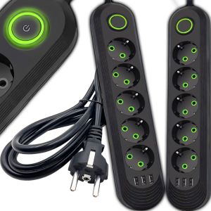 Multiprise avec 3 USB, 5 prises avec interrupteur et c&acirc;ble de 5 m, protection contre les surtensions 2500 W/10 A, prise d'alimentation et d'angle, pour smartphones, ordinateurs portables, - Neuf