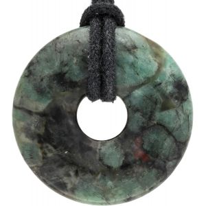Asas-Donut Émeraude Ø 30mm + Cordon En Coton | Pendentif En Pierre Précieuse | Collier De Pierres De Guérison Véritable Avec Cordon,Pierre Semi-Précieuse,Émeraude - Neuf