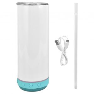 HJLIAN Bouteille isotherme portable en acier inoxydable avec haut-parleur Bluetooth, 590 ml, amovible, fond bleu - Neuf