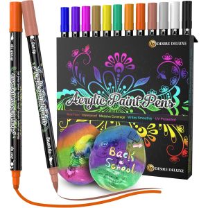 Kaojl-Stylos De Peinture Acrylique-Non Toxique,Peinture Pour Pierre,Céramique,Verre,Bois,Porcelaine,Cailloux,Pointe Ronde Réversible - Neuf