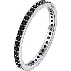 Tianyi-Silvora Bague Fine Argent 925 Strass Anneau Femme Zircon Blanc/Noir Chaine Cercle 3mm Cristal Doigt Fille Annulaire Index Zirconium Rond/Coeur 47/49/52/54/57/59/62/64/67 Cadeau Maman Soeur Cop - Neuf