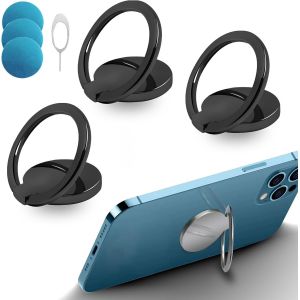 3 Pi&egrave;ces Anneau Telephone Portable,Ring Holder Ultra Mince Rotation &Agrave; 360&deg;, Avec 3 Pi&egrave;ces En Fer+1&eacute;pingle &Agrave; Carte Bague Telephone Portable Pour Tous Les Smartphones (3 Noir) - Neuf