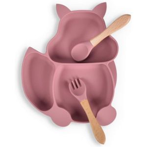 Kal-Ensemble Enfants Vaisselles Assiette &Agrave; Ventouse Pour Bebe Silicone Bebe Assiette Napperon Set De Table En Silicone Vaisselle B&eacute;b&eacute; Set Assiette,Pour Formation Manger (Ecureuil-Rose) - Neuf