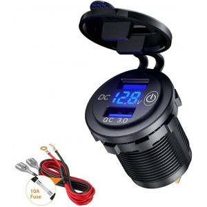 Chargeur De Voiture Usb Double Port Adaptateur Charge Qc3.0 Rapide 5V 6A 30W Avec Voltm&egrave;tre Num&eacute;rique Led Und Interrupteur Pour 12V-24V Bateau Moto Atv Bus Camion Suv - Neuf