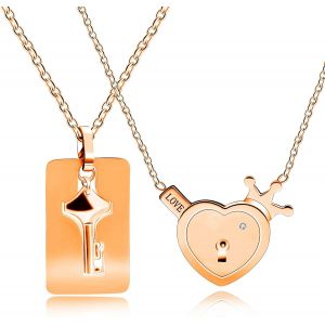 Kal-Y1481 Collier En Acier Inoxydable Avec Pendentif Cl&eacute; Et Bracelet De Serrure Pour Homme Et Femme - Neuf