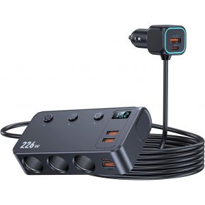 9 En 1 Multi Prise Chargeur Allume Cigare, 226w Usb C Chargeur Allume Cigare 12v/24vavec 3 Prise 4 Qc3.0 & Dual Pd, Avec Affichage De Tension Led &Agrave; Interrupteur Ind&eacute;pendan Pour Tablette/Phone/Gps - Neuf