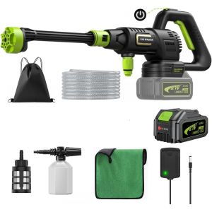 MEVRONISSHOP-Nettoyeur Haute Pression sur Batterie 4000mAh, Max 120Bar Nettoyeur Haute Pression sans Fil avec Moteur sans Balais, 3 Niveaux R&eacute;glables, pour Lavage de Voiture et Nettoyage du Jardin - Neuf