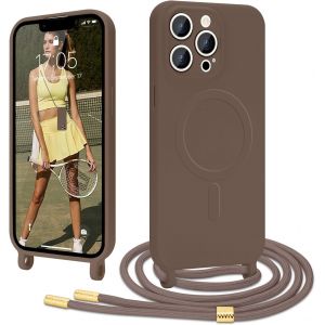 Eryi-Coque Magnétique Pour Iphone 13 Pro Avec Cordon De Collier Réglable Housse De Protection Compatible Avec Magsafe En Silicone Tpu Etui Case Ultra Fine Pour Iphone 13 Pro Marron - Neuf
