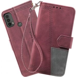 KAL-Coque Compatible Avec Moto E30 / Moto E20 / Moto E40, Portefeuille Housse En Cuir Pu Pour Moto E30 / Moto E20 / Moto E40, Magn&eacute;tique Antichoc Flip Coque, Vin Rouge - Neuf
