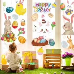 Trahoo-Paques Fenetre Autocollants,9 Feuilles Réutilisable Stickers Paques Enfant Electrostatique,Décorations De Pâques Oeufs Et Lapin Pour Porte Vitre,Vitrine,Autocollants En Verre Pour Le Jour De P - Neuf