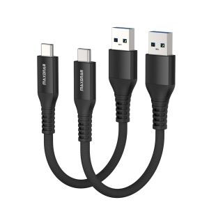 Thef-Lot De 2 Câbles Usb C Courts 20cm/0,2m 10gbps Usb3.2 Gen2 Câble De Données Type C Android Auto Qc3.0 3.1a Usb A Vers C Pour Samsung Note20 Galaxy S23/S22/S21 Z Flip5 Pixel 8 Oneplus11 Noir - Neuf