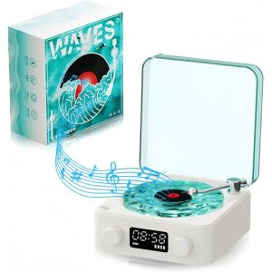 Waves Haut-Parleur Bluetooth Portable Vintage Tourne-Disque Vinyle Rétro Avec Lumières Réglables Et Bruit Blanc De Mer ¿ Idéal Pour Chambre À Coucher Et Fêtes - Neuf