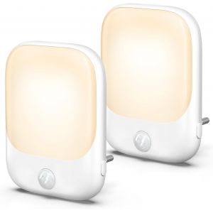Veilleuse Avec D&eacute;tecteur De Mouvement, 2pcs Veilleuse Prise Electrique Con 5 Luminosit&eacute;s R&eacute;glables, Veilleuse Enfant Led Con Modes On/Auto/Off Pour Chambres, Escaliers, Cuisine - Blanc Chaud - Neuf
