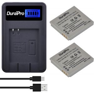 Lot de 2 Batteries NB-4L + Chargeur USB LCD pour Canon IXUS 30, 40, 50, 55, 60, 65, 70, 75, 80 is, 82 is, 100 is, 110 is, 115 HS, 120 is, 130, 220 HS, 230 HS, 255 HS, I Zoom, ii7, i7 Zoom - Neuf