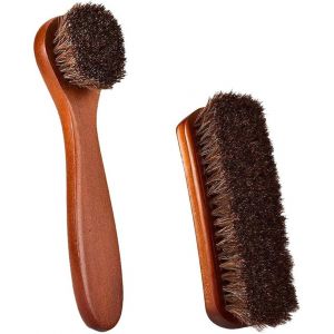 Brosse à chaussures en crin de cheval 2 pièces + brosse à cirage, brosse de nettoyage pour chaussures et bottes en cuir, outils de nettoyage d'entretien - Neuf