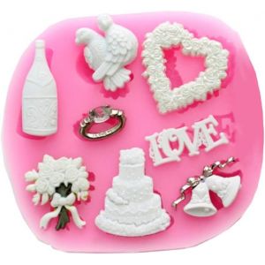 Kalanka-Moule En Silicone Couronne De Fleurs C?ur Amour Gâteau De Mariage Champagne Colombes Cloches Anneau Décorations Mariage Idée Cadeau Noël Anniversaire Usage Artisanal Cuisine - Neuf
