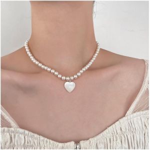 Kal-Collier Cha&icirc;ne En Perles Vintage Collier Pendentif Coeur En Nacre Collier Ras De Cou En Perles Collier Ras De Cou En Perles Collier Coeur En Amour Bijoux Pour Femmes Et Filles - Neuf