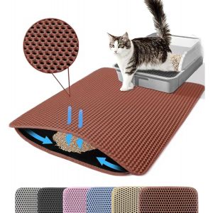 Tapis De Liti&egrave;re Pour Chat,75x55cm,Tapis Double Couche &Eacute;tanche En Nid D'abeille,Antid&eacute;rapant Et Durable,Xl,Marron - Neuf