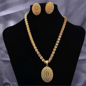 Luxe Duba&iuml; Couleur Or Bijoux Ensembles Pour Femmes &Eacute;thiopien Pendentif Colliers Boucles D'oreilles Moyen-Orient Arabe Africain Bijoux De Mariage - Neuf